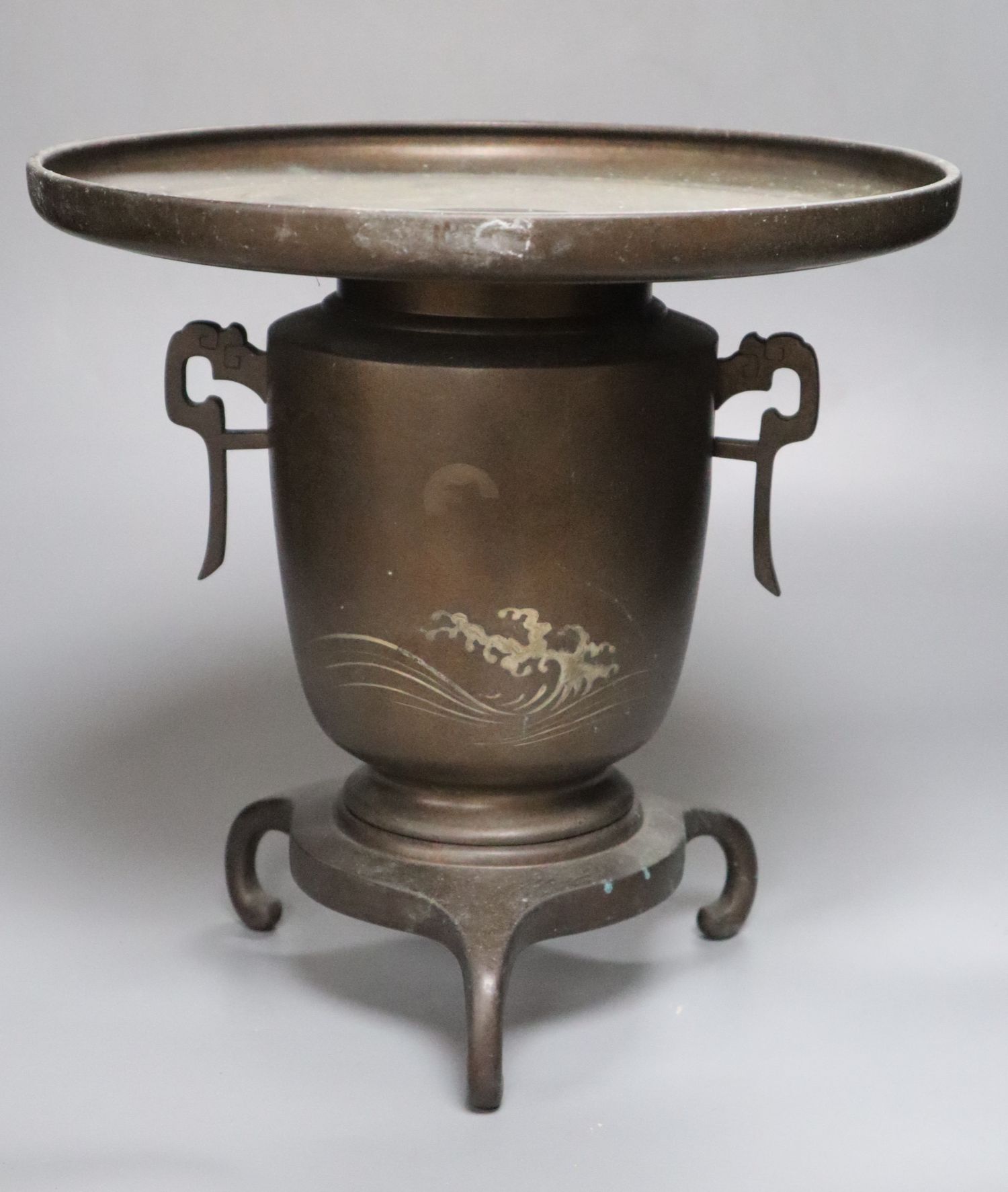 A Japanese bronze three sectional vase, height 29cm